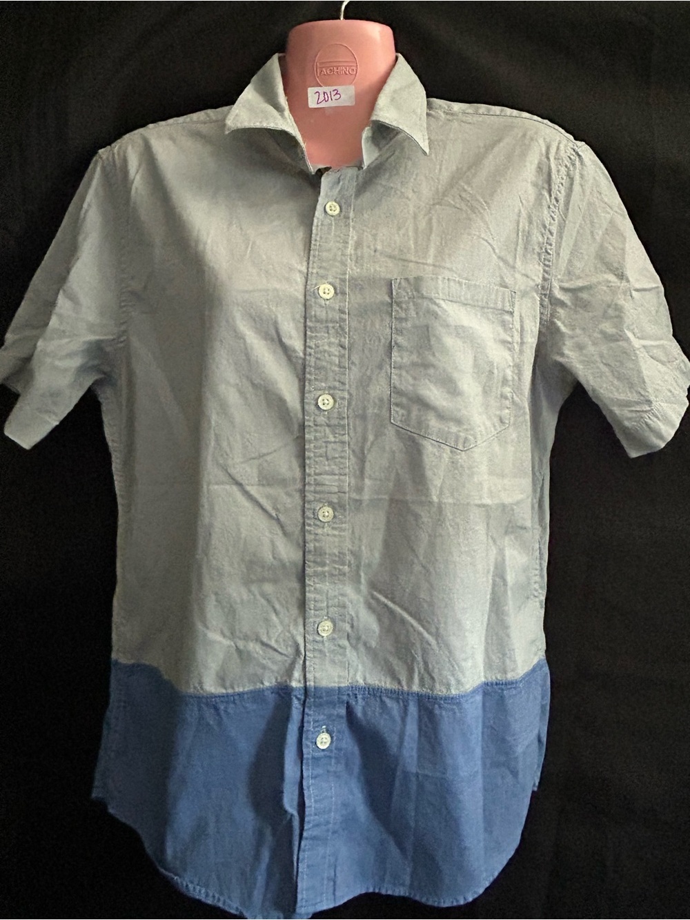 Banana Republic Men's Two-Tone Short Sleeve Button-Up Shirt Light Gray & Blue SM